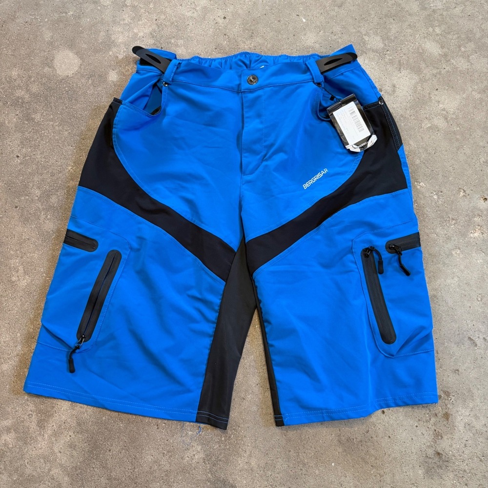 Bergrisar Cycling Shorts Mens XXL Blue Black Mountain Bike Cargo Pockets BG1806D